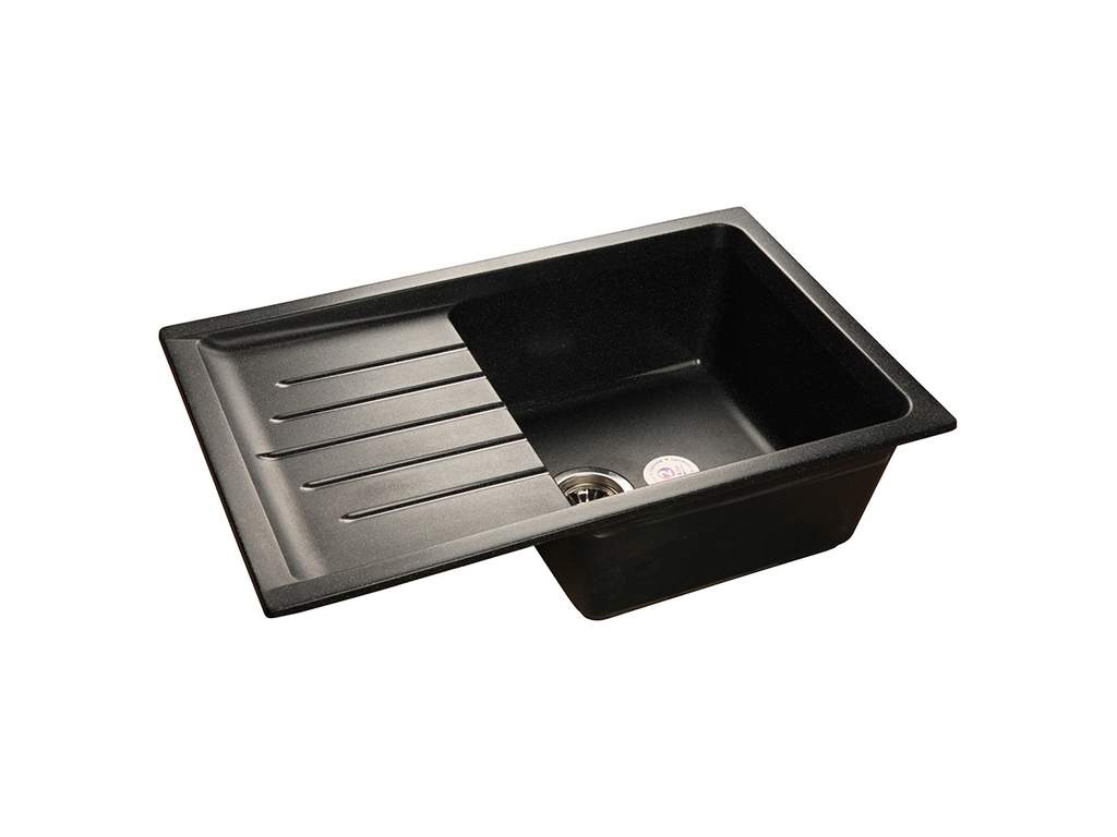 Мойка для кухни из искусственного камня с крылом чёрный мрамор PRACTIC 756х495см + сифон